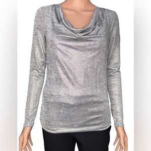 White House Black Market Silver Draped Neckline Long Dolman Sleeves Blouse XXS